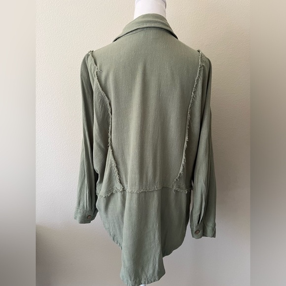 Listicle McClure Button Down Long Sleeve  Blouse Rayon/linen Blend Olive Green S - Picture 3 of 4